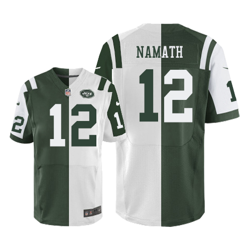 Men's Elite Joe Namath Nike Jersey Green/White - #12 Split Fashion NFL New York Jets